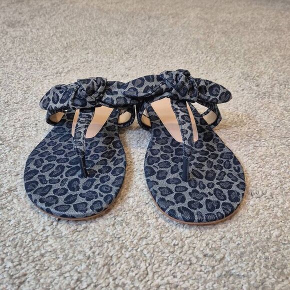 Stuart Weitzman Bandeau T-strap Slide in Leopard Printed Denim Size 9 - Picture 3 of 7